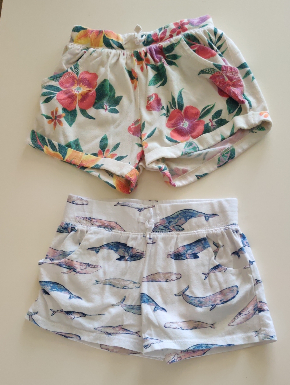 Lot Of 2 - Old Navy Girls Floral & Whale Print Shorts Set - Pull On Summer